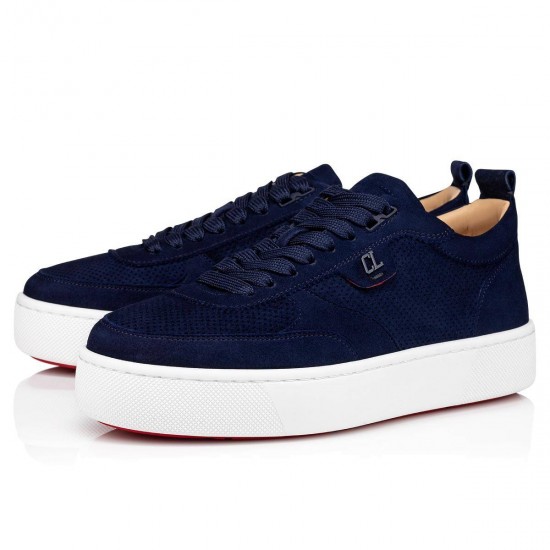 Christian Louboutin Happyrui Veau Velours Low Top Sneakers Blue Men