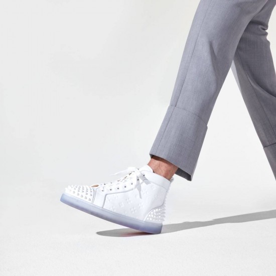 Christian Louboutin Lou Spikes 2 Calf Gommato Loubi In The Sky High Top Sneakers White Men