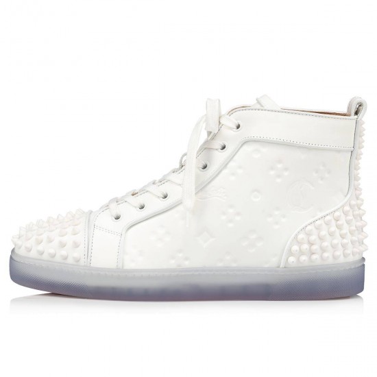 Christian Louboutin Lou Spikes 2 Calf Gommato Loubi In The Sky High Top Sneakers White Men