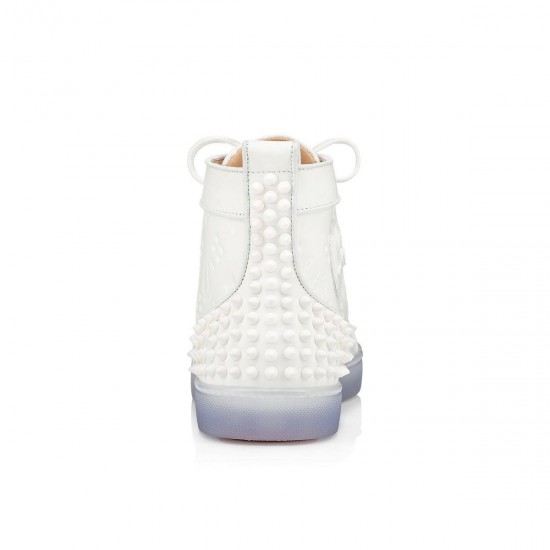 Christian Louboutin Lou Spikes 2 Calf Gommato Loubi In The Sky High Top Sneakers White Men