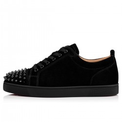 Christian Louboutin Louis Junior Spikes Veau Velours Low Top Sneakers Black Men