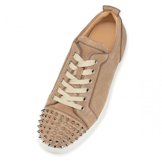 Christian Louboutin Louis Junior Spikes Orlato Veau Velours Low Top Sneakers Mandorla/Silver Men