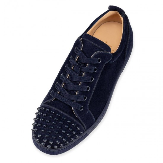 Christian Louboutin Louis Junior Spikes Orlato Veau Velours Low Top Sneakers Blue Men