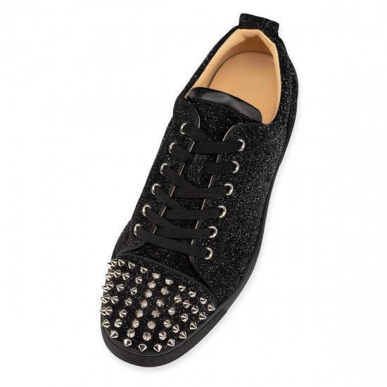 Christian Louboutin Louis Junior Spikes Orlato Leather Low Top Sneakers Black/Silver Men