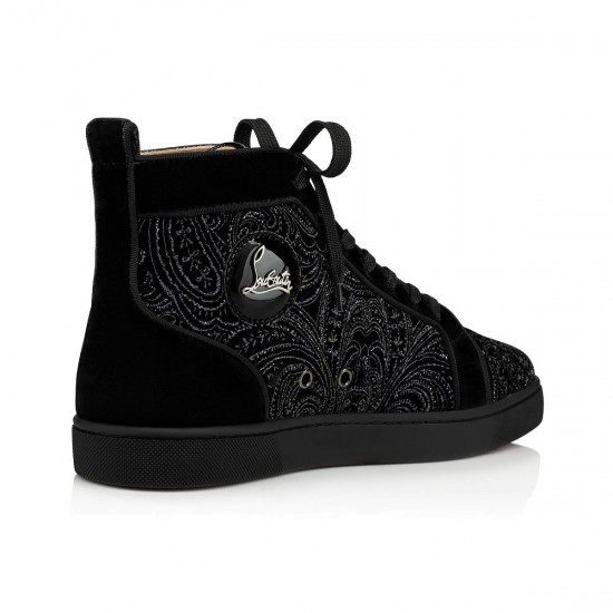 Christian Louboutin Louis Orlato Velvet High Top Sneakers Black Men