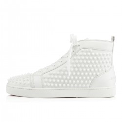 Christian Louboutin Louis Spikes Leather High Top Sneakers White/White Men