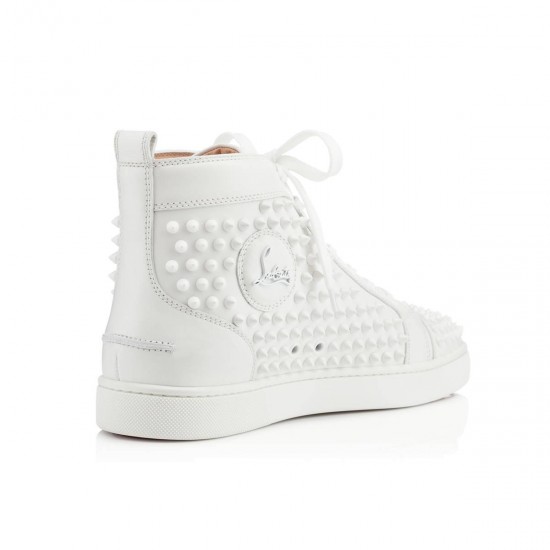 Christian Louboutin Louis Spikes Leather High Top Sneakers White/White Men