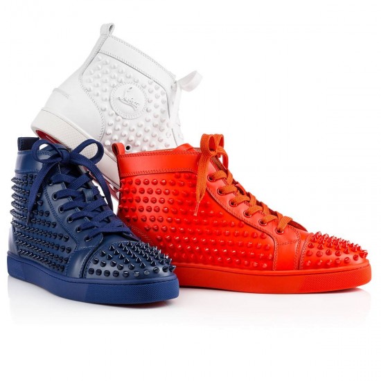 Christian Louboutin Louis Spikes Leather High Top Sneakers White/White Men