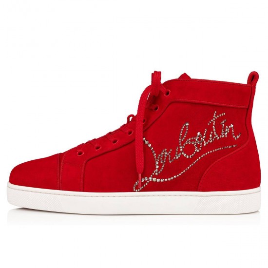 Christian Louboutin Navy Louis Strass Strass High Top Sneakers Red Men