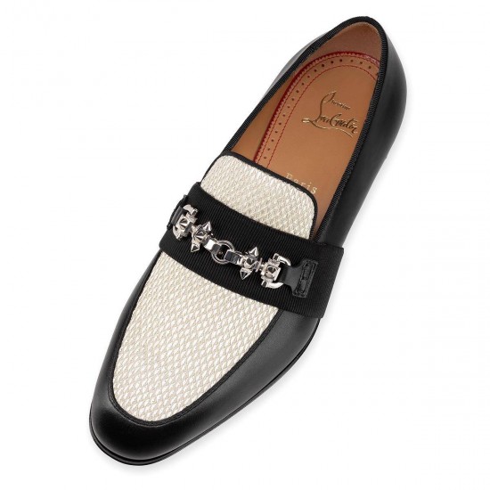 Christian Louboutin Panamax Rafia Loafers Black/Beige/Silver Men