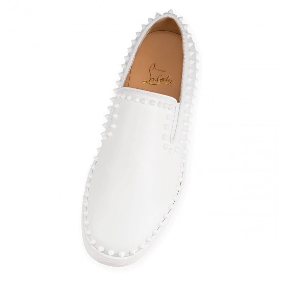 Christian Louboutin Pik Boat Leather Slip On Sneakers White Men