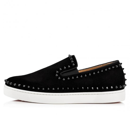 Christian Louboutin Pik Boat Veau Velours Slip On Sneakers Black Men