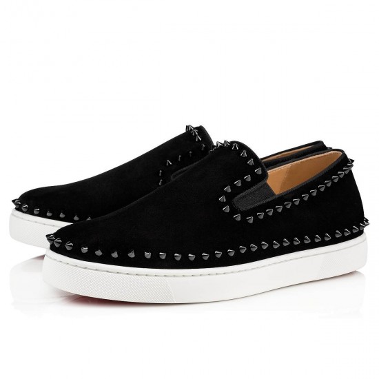 Christian Louboutin Pik Boat Veau Velours Slip On Sneakers Black Men