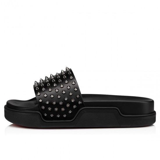 Christian Louboutin Pool Fun Leather Slides Black Men