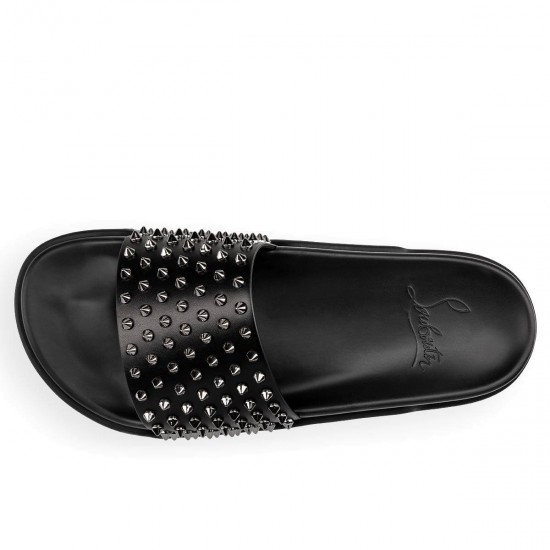 Christian Louboutin Pool Fun Leather Slides Black Men