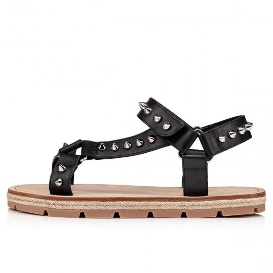 Christian Louboutin Pyradiclou Calf Flat Sandals Black/Silver Men