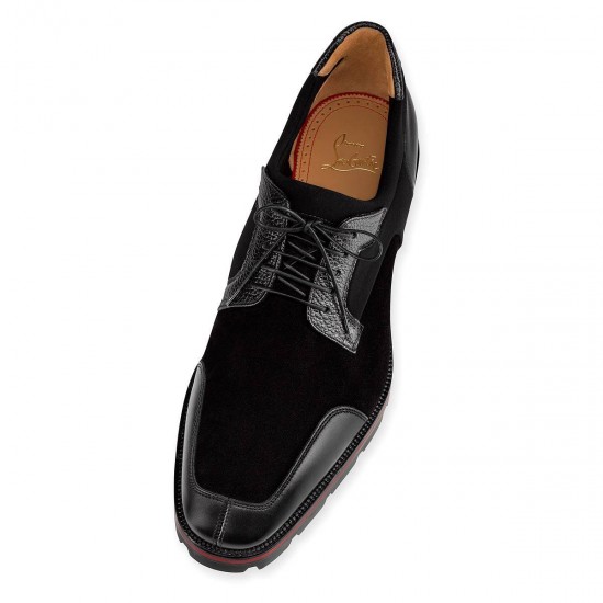 Christian Louboutin Simon Neoprene/Calf Graine Derby Shoes Black Men