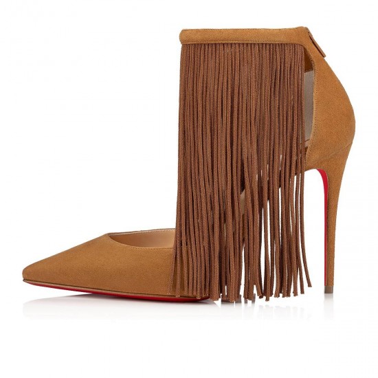 Christian Louboutin Courtain 100mm Suede Pumps Cafe Creme Women