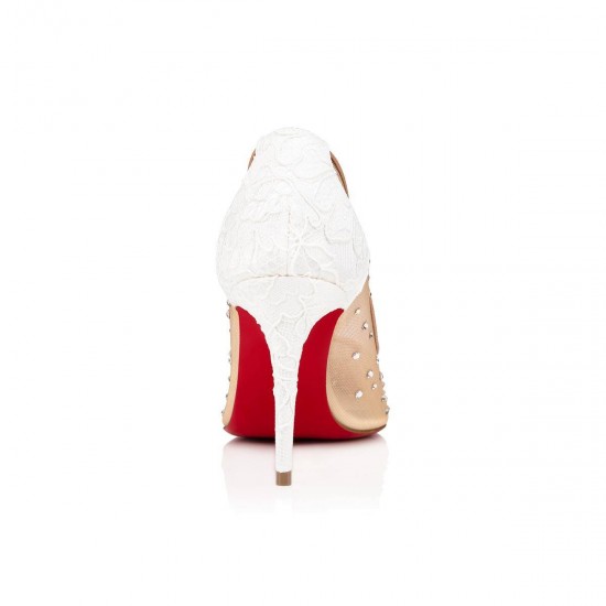 Christian Louboutin Follies Strass 85mm Lace Sparkly Heels White Women