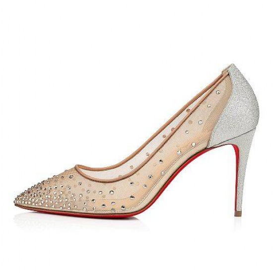 Christian Louboutin Follies Strass 85mm Glitter Sparkly Heels Silver Women