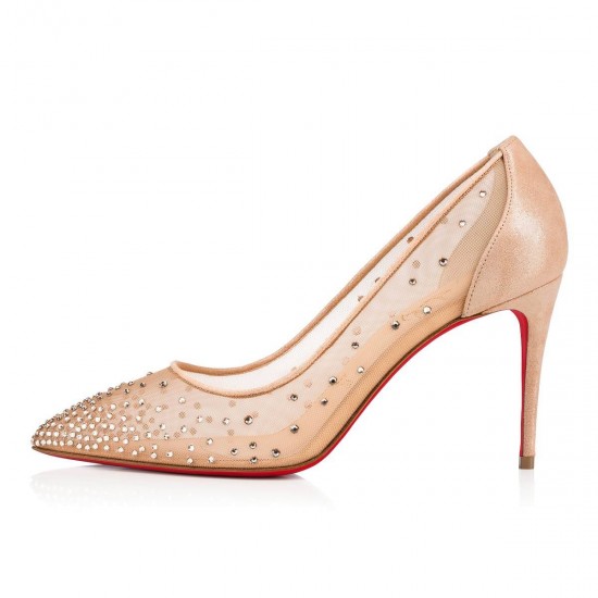 Christian Louboutin Follies Strass 85mm Suede Sparkly Heels Version Light Silk Women