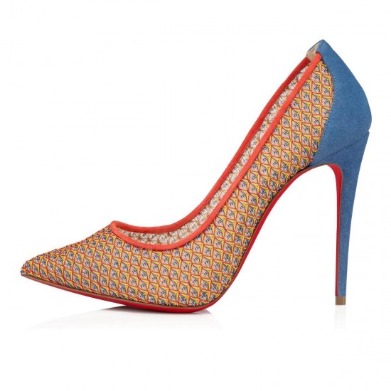 Christian Louboutin Follies Lace 100mm Lace Pumps Orange/Yellow Women