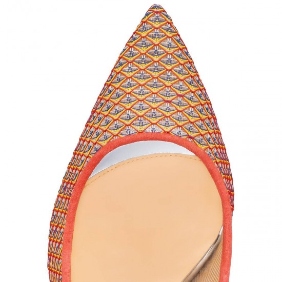 Christian Louboutin Follies Lace 100mm Lace Pumps Orange/Yellow Women