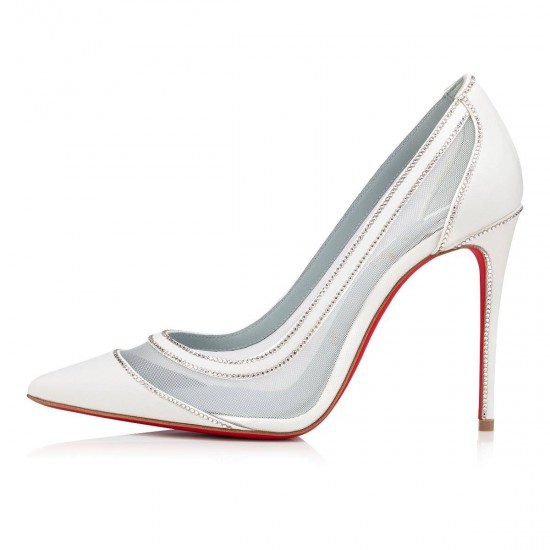 Christian Louboutin Galativi Strass 100mm Crepe Satin/Satin/Lurex Pumps White Women