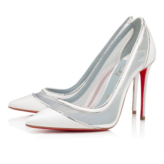 Christian Louboutin Galativi Strass 100mm Crepe Satin/Satin/Lurex Pumps White Women