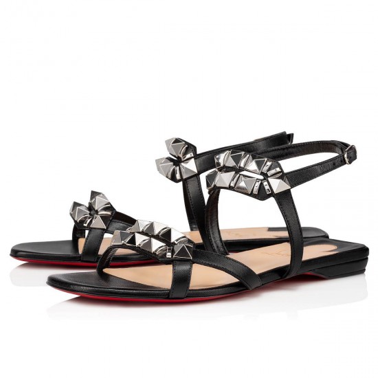 Christian Louboutin Galerietta Leather Flat Sandals Black Women