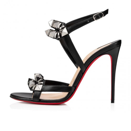 Christian Louboutin Galerietta 100mm Leather Sandals Black/Silver Women