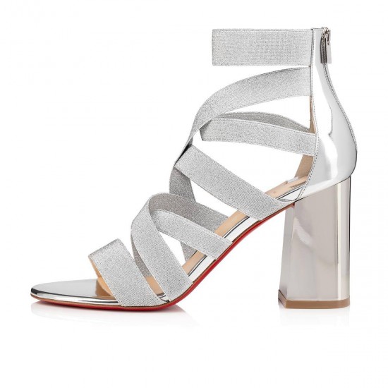 Christian Louboutin Gladiapop 85mm Elastic Gladiator Sandals Version Silver Women