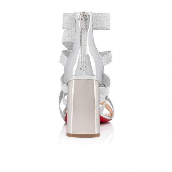 Christian Louboutin Gladiapop 85mm Elastic Gladiator Sandals Version Silver Women