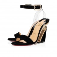 Christian Louboutin Levitalo 100mm Veau Velours Wedges Sandals Black Women