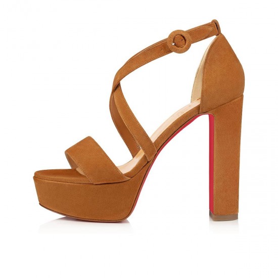 Christian Louboutin Loubi Bee Alta 130mm Suede Platform Sandals Brown Women