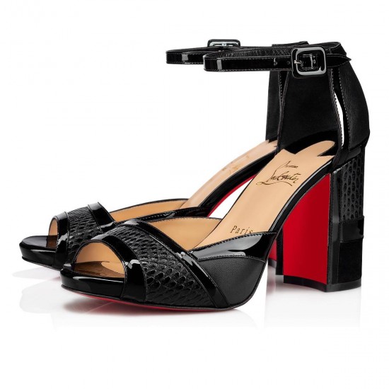 Christian Louboutin Mondiri 100 mm Patent Leather Sandal Heels Black Women