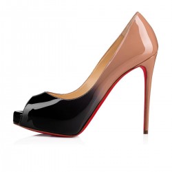 Christian Louboutin New Very Prive 120mm Patent Peep Toe Pumps Black nude Women