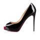 Christian Louboutin New Very Prive 120mm Patent Leather Peep Toe Pumps Black/Red Women