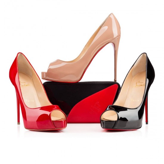 Christian Louboutin New Very Prive 120mm Patent Leather Peep Toe Pumps Black Women