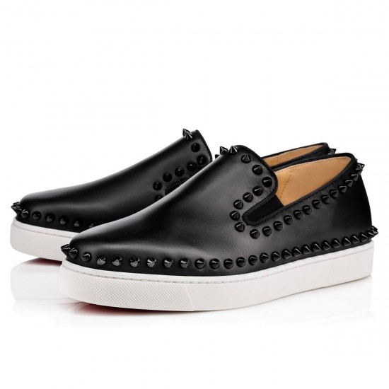 Christian Louboutin Pik Boat Leather Slip On Sneakers Black Women