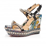 Christian Louboutin Pira Ryad 110mm Crepe Satin Wedges Sandals Bianco multi Women