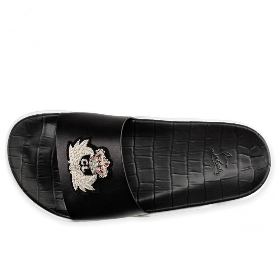 Christian Louboutin Pool Beau Donna Leather Slides Black/Silver Women