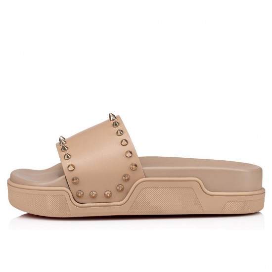 Christian Louboutin Pool Stud Donna Calf Slides Nude 1 Women