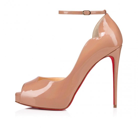 Christian Louboutin Round Chick Alta 120mm Patent Leather Peep Toe Pumps Nude Women