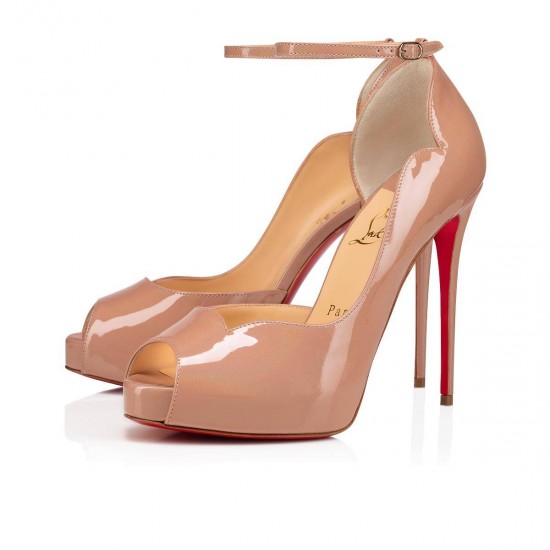 Christian Louboutin Round Chick Alta 120mm Patent Leather Peep Toe Pumps Nude Women