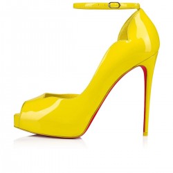 Christian Louboutin Round Chick Alta 120mm Patent Leather Peep Toe Pumps Yellow Women