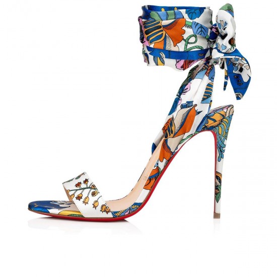 Christian Louboutin Sandale Du Désert 100mm Crepe Satin Sandals Bianco multi Women