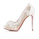 Christian Louboutin Very Lace 120mm Dentelle Lace Peep Toe Pumps Off White Women