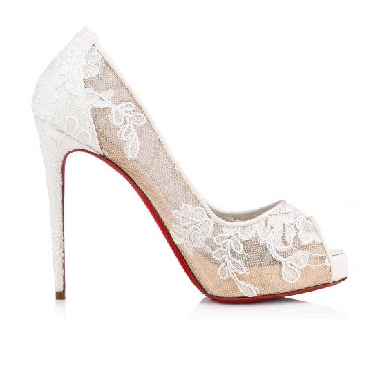 Christian Louboutin Very Lace 120mm Dentelle Lace Peep Toe Pumps Off White Women