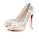 Christian Louboutin Very Lace 120mm Dentelle Lace Peep Toe Pumps Off White Women